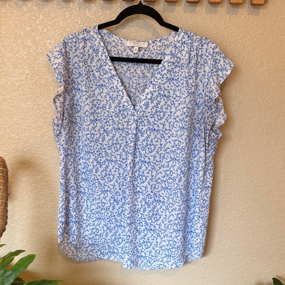 Chaus Floral Blue and White Blouse